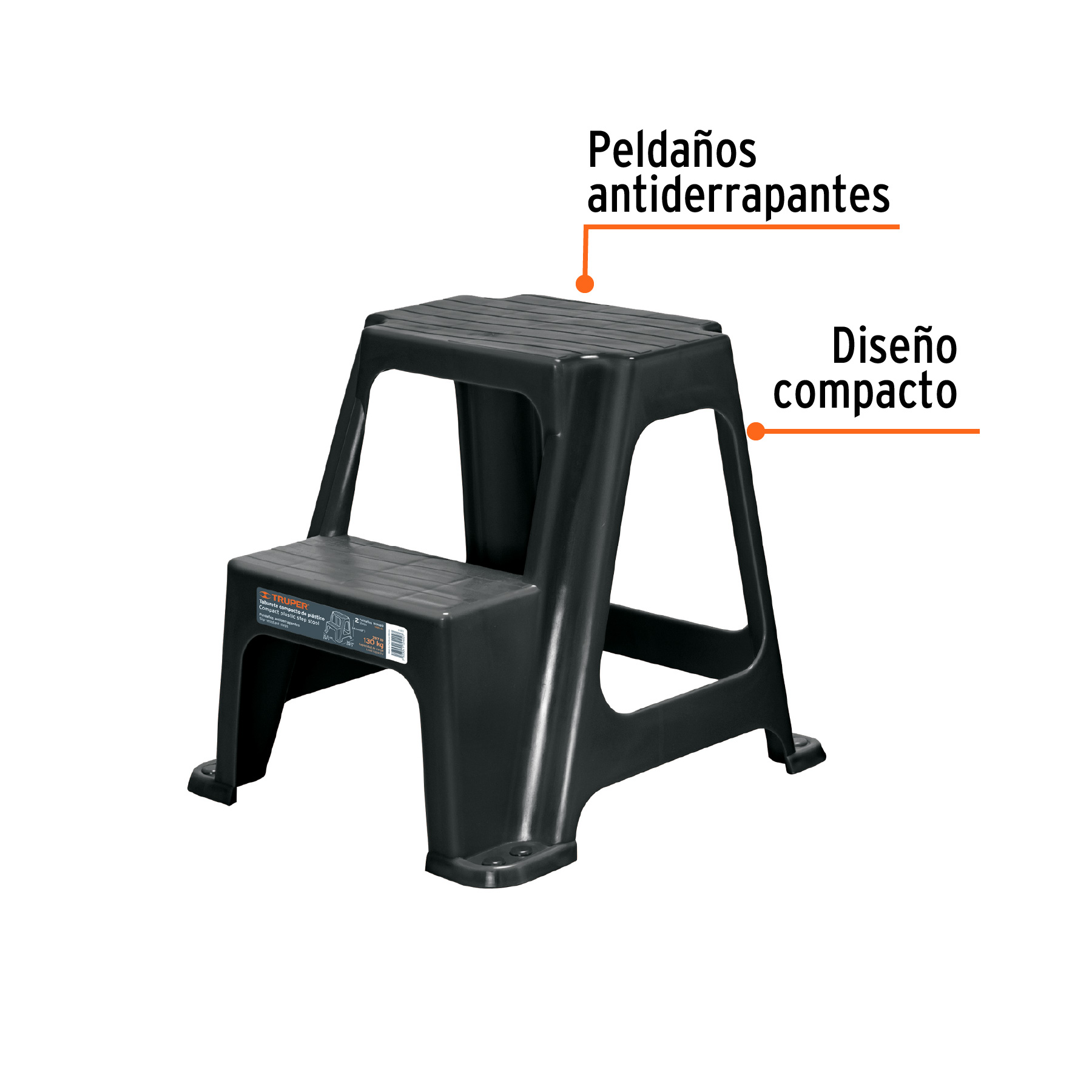 Taburete ligero de plastico, 2 peldaños