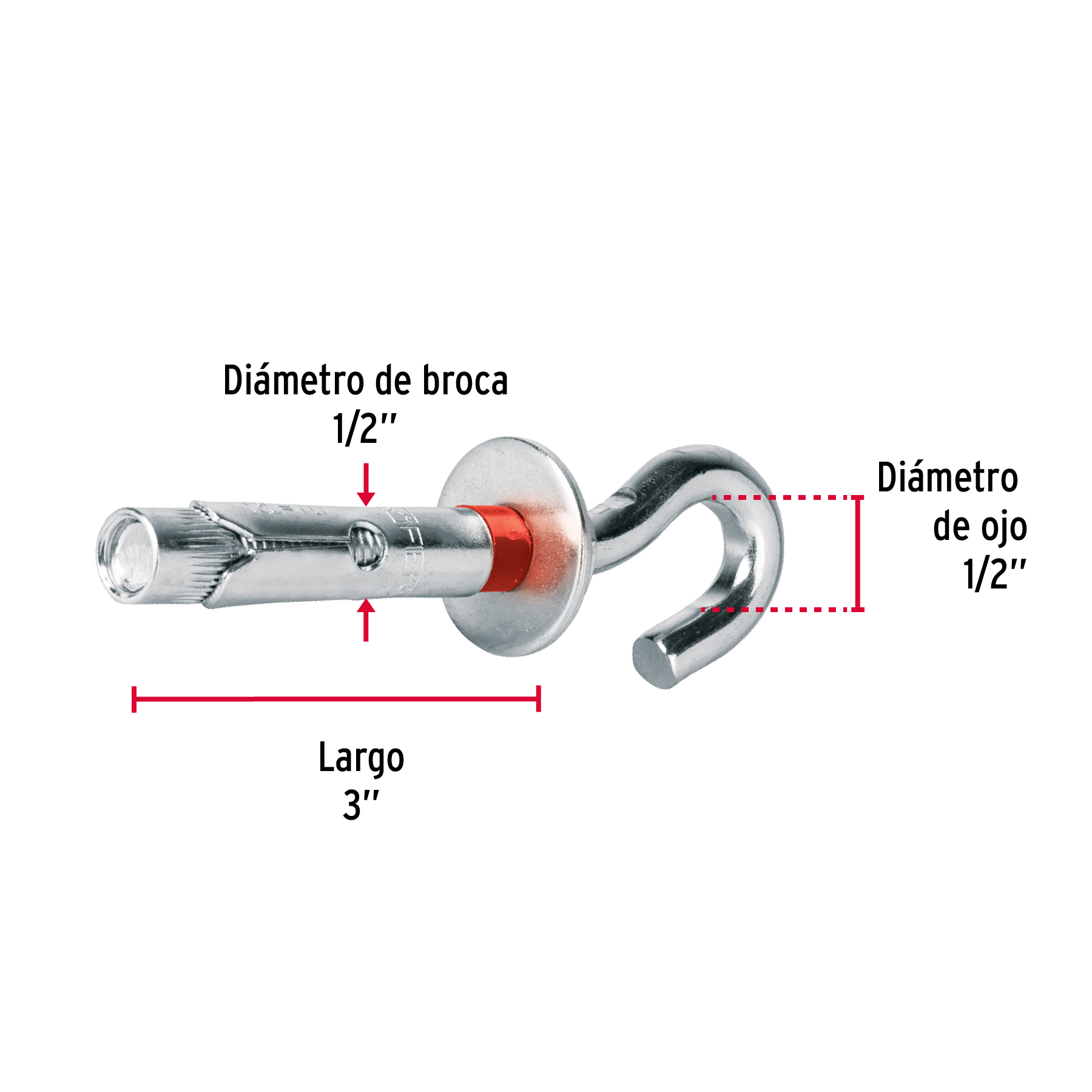 Pack de 2 Taquete expansivo armella abierta 1/2" y Ojo 1/2"