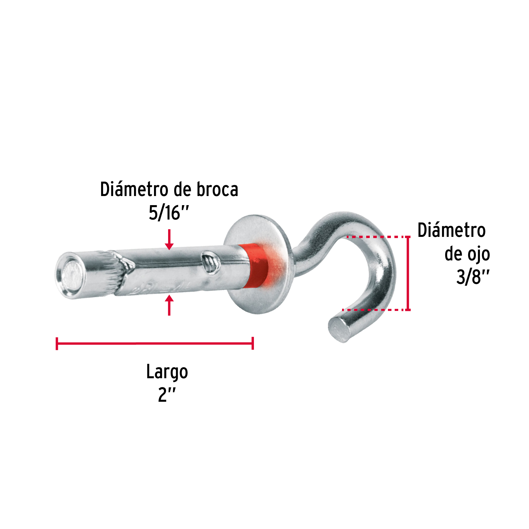 Pack de 4 Taquete expansivo armella abierta 5/16" y Ojo 3/8"