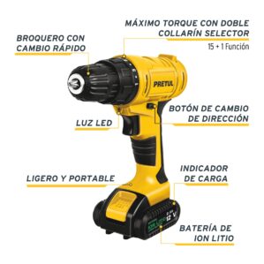 Taladro Desatornillador Inalambrico 3/8" 12v Pretul