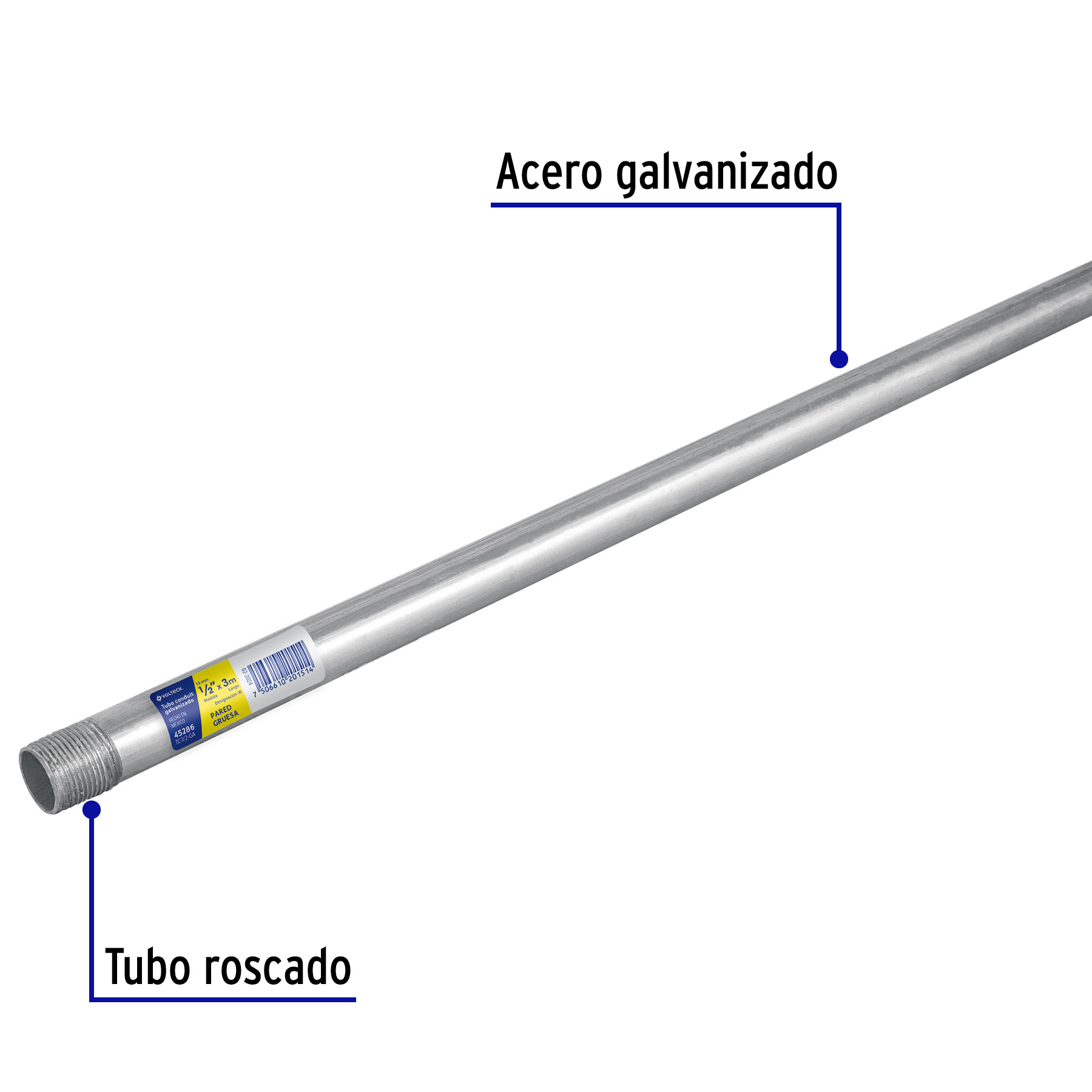 Tubo Conduit 1/2" galvanizado de 3m pared gruesa