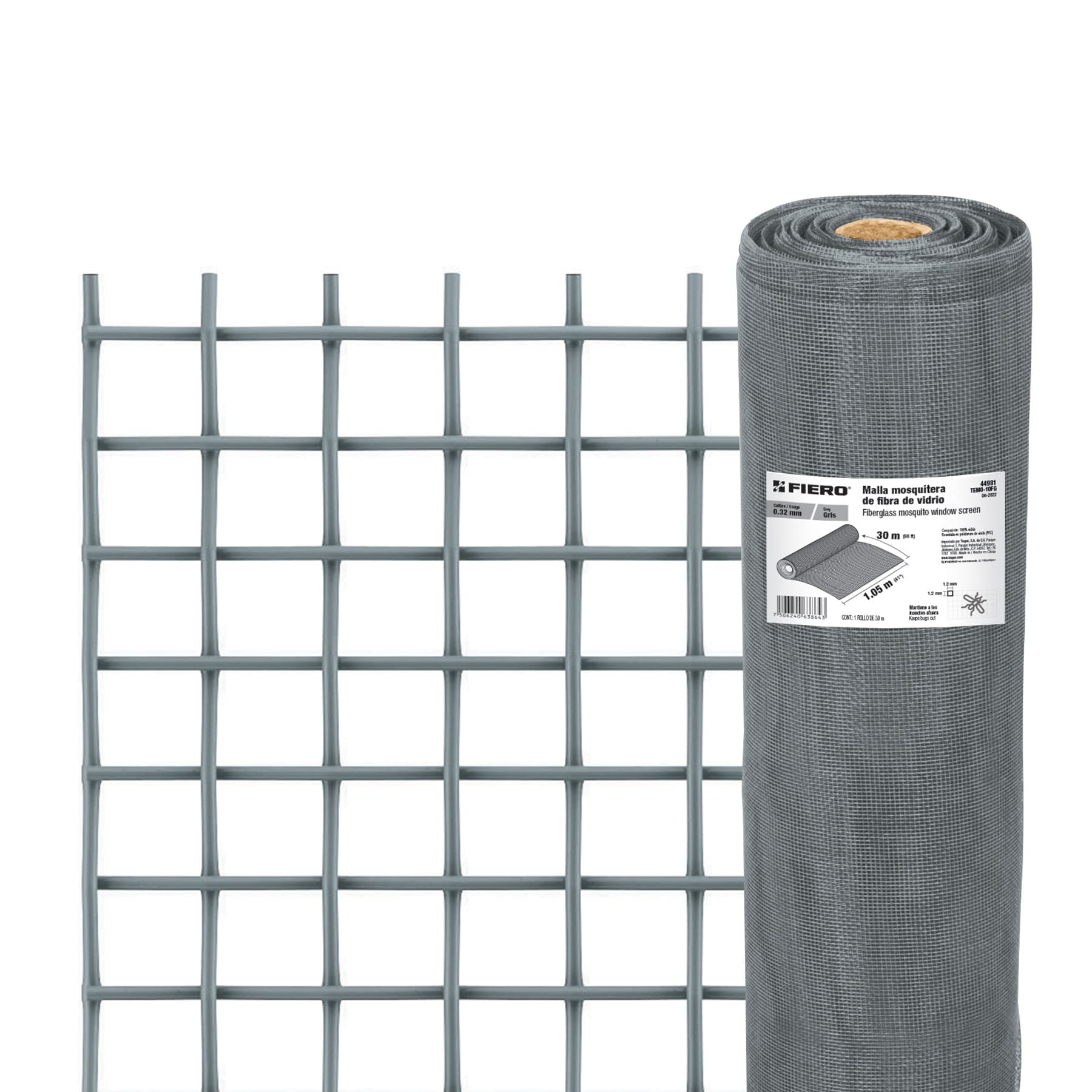 Malla mosquitera mosquitero fibra de vidrio gris rollo 1.05m x 30m