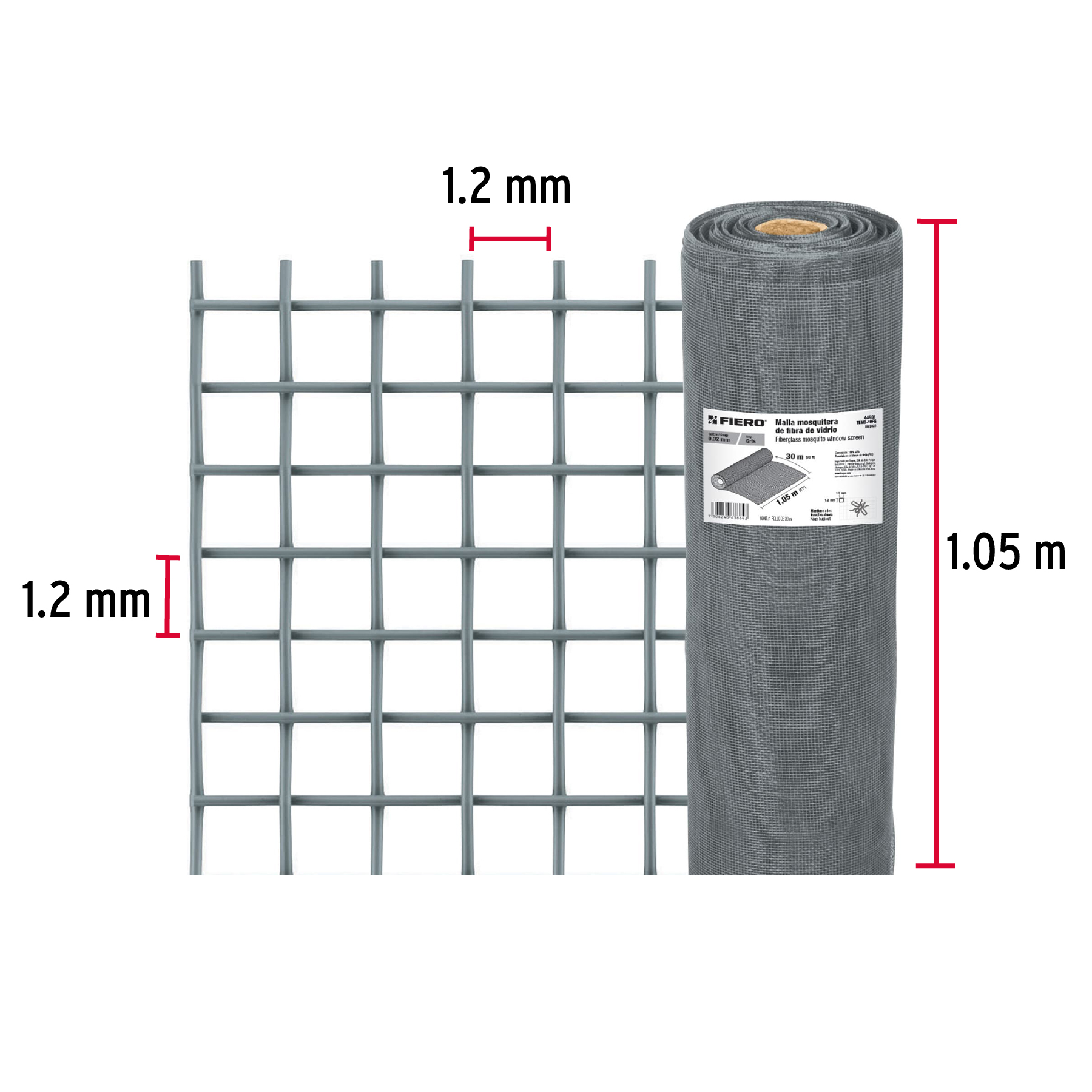 Malla mosquitera mosquitero fibra de vidrio gris rollo 1.05m x 30m