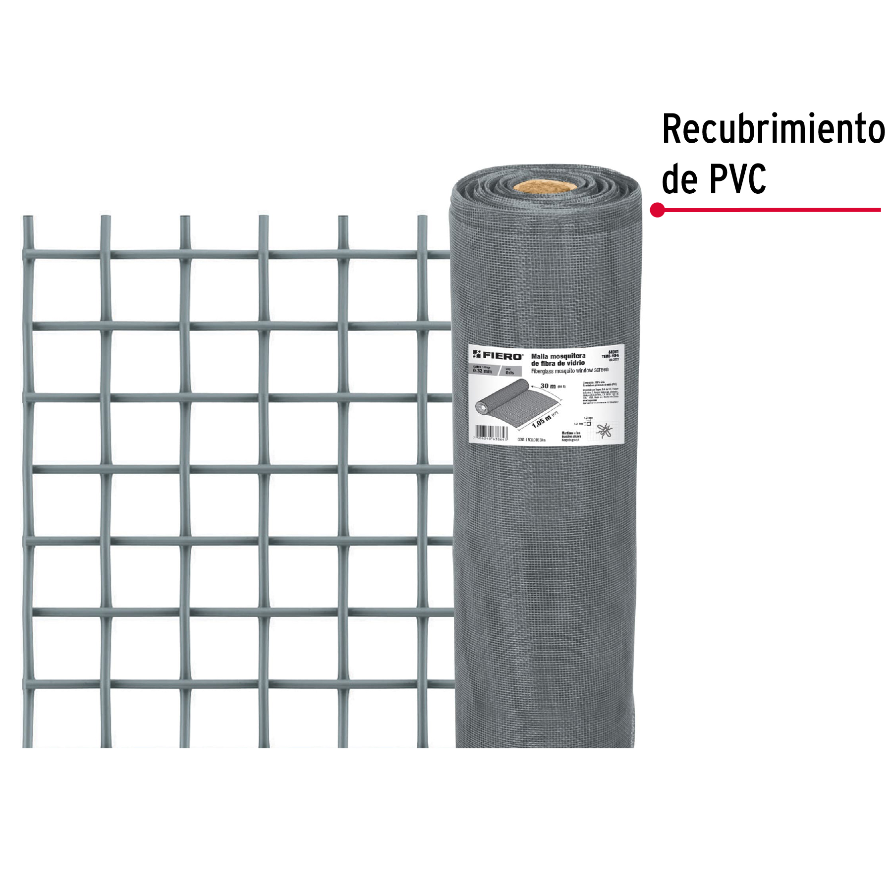 Malla mosquitera mosquitero fibra de vidrio gris rollo 1.05m x 30m