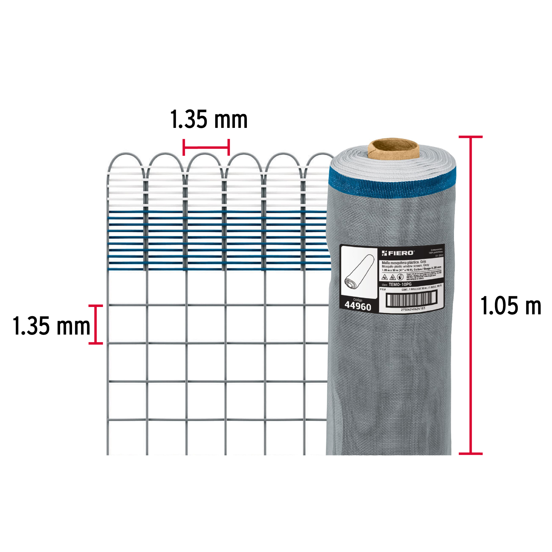 Malla mosquitera mosquitero plastica 1.05x30m gris