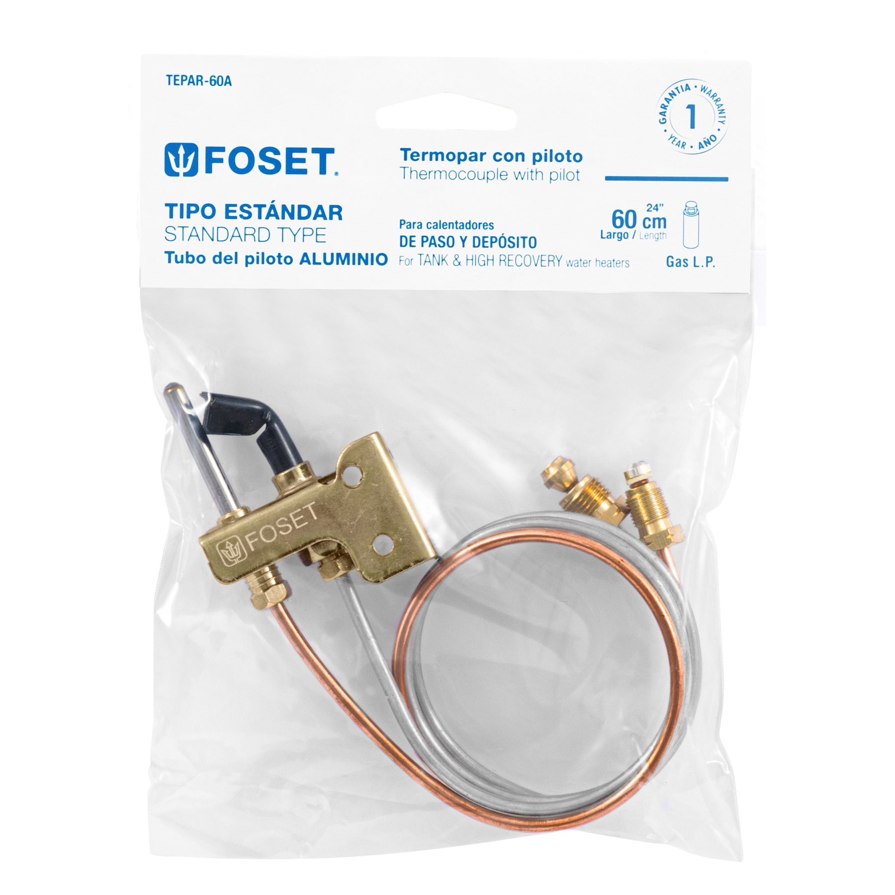 Termopar con piloto y tubo de aluminio, 60 cm