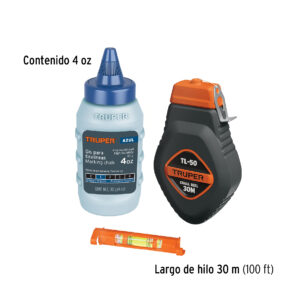 Tiralineas 30m Cuerpo de plastico con nivel y gis