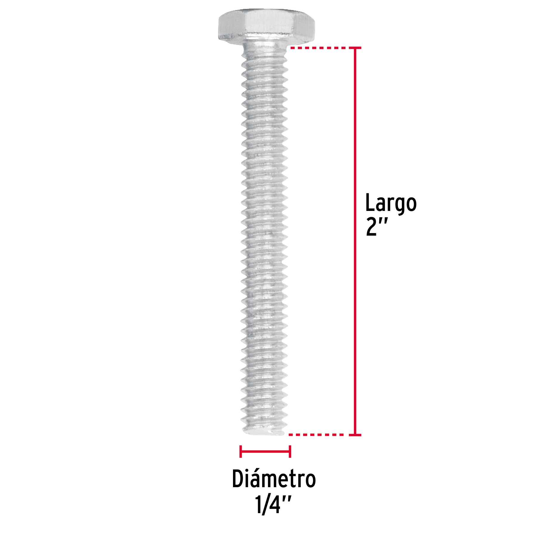 Tornillo tipo maquina 1/4x2" bolsa con 60 pzas