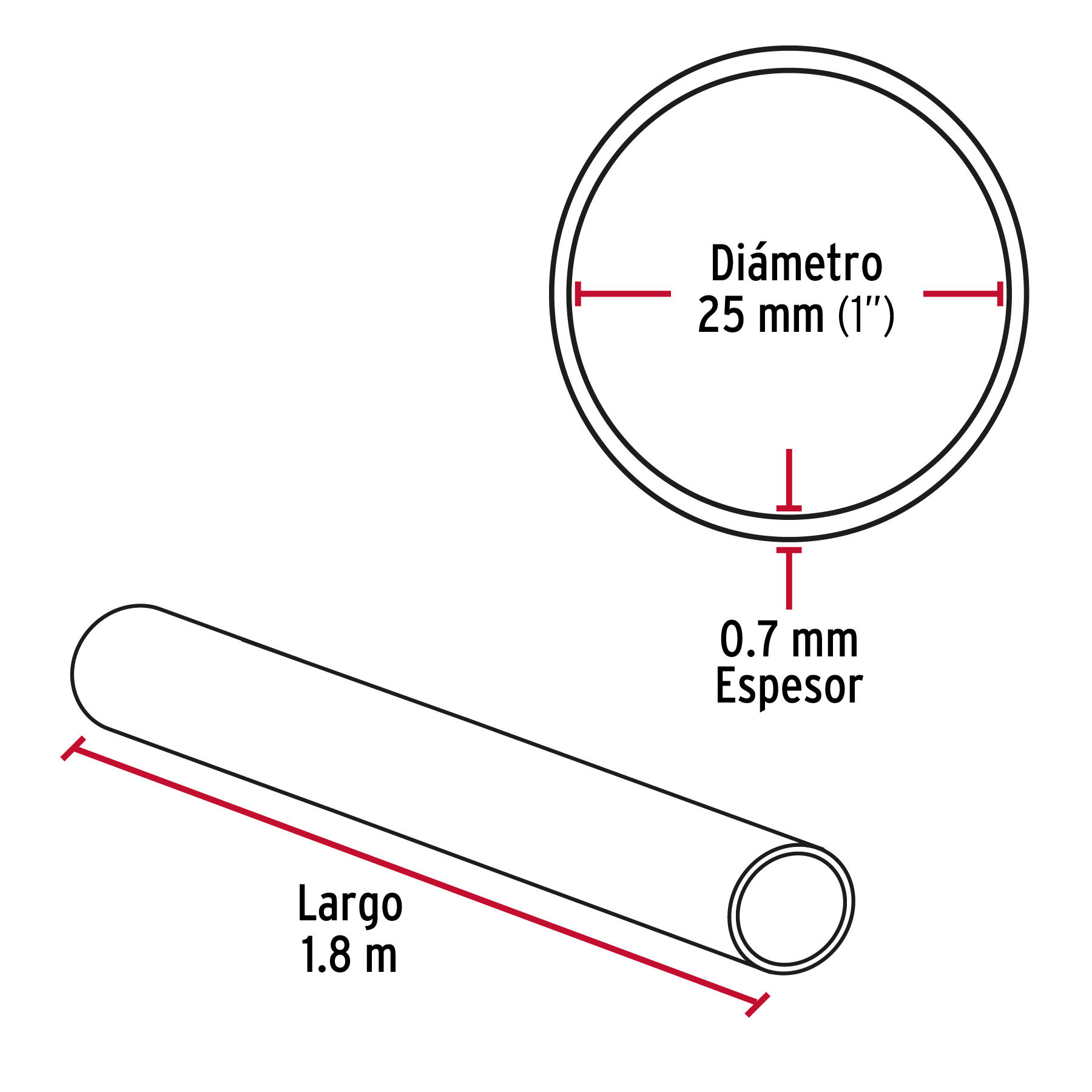 Tubo redondo cromado para closet de 1.8m dimetro 2.5cm