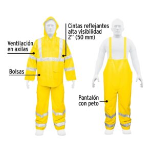 Conjunto impermeable reflejante amarillo talla Grande