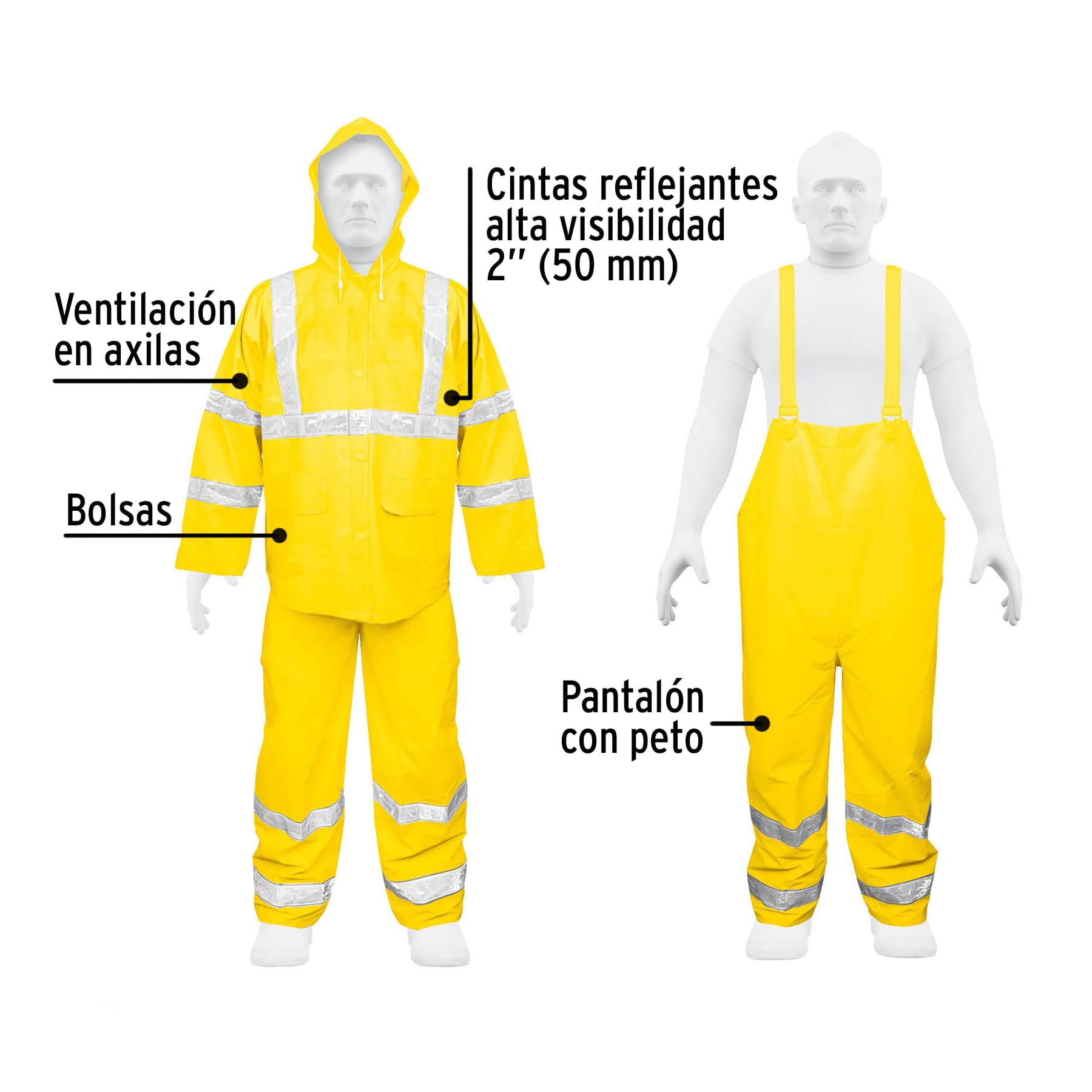 Conjunto impermeable reflejante amarillo talla Grande