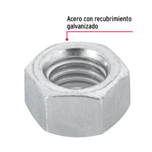 Tuerca hexagonal de 1/2" galvanizada bolsa con 50pzas