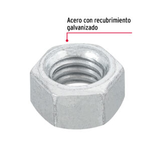 Tuerca hexagonal de 3/8" galvanizada bolsa 100 pzas