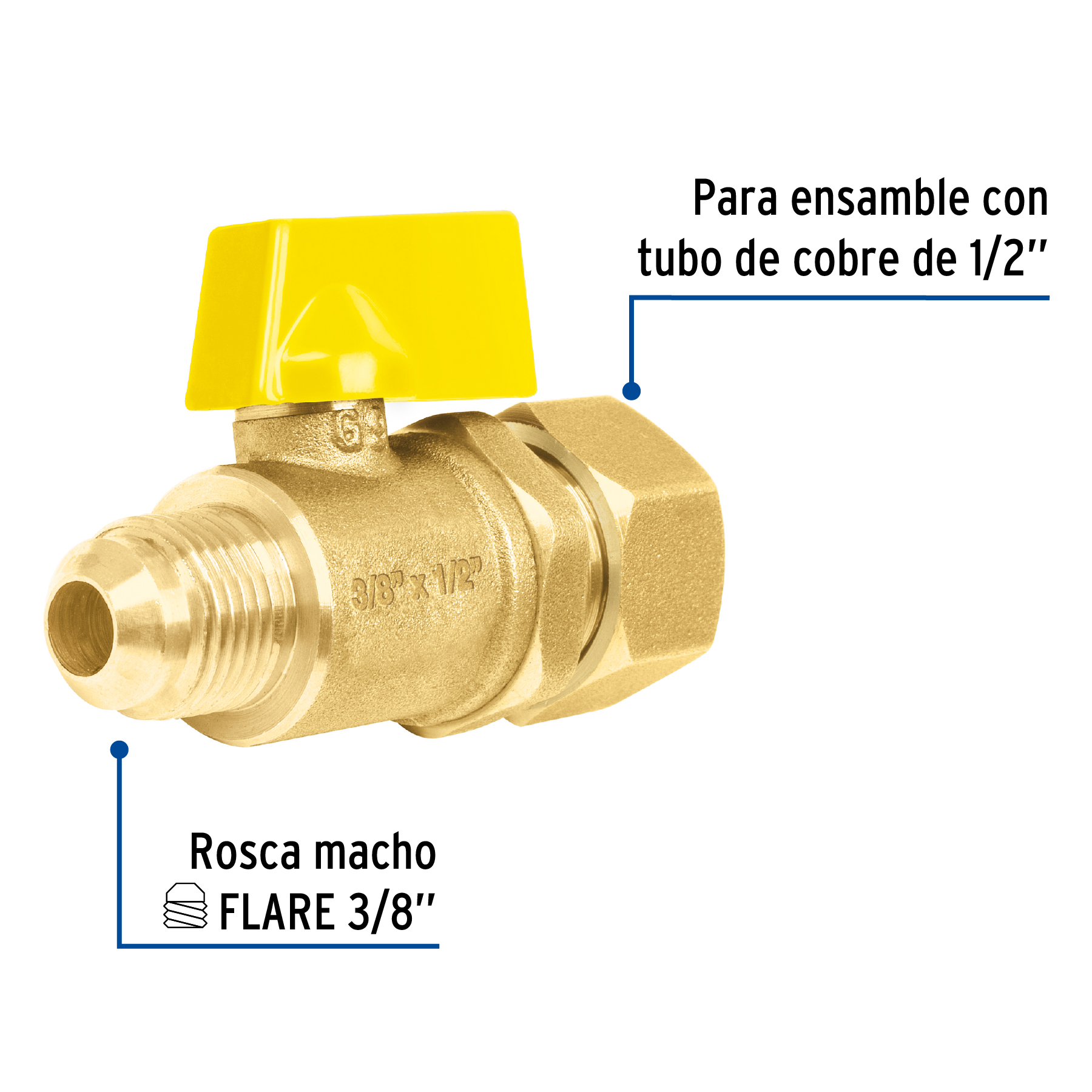 Llave Valvula de gas de paso 1/2" a 3/8" de Barrilito