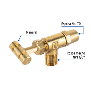 Valvula horizontal con maneral estufa 1/8" Baja presion Gas LP