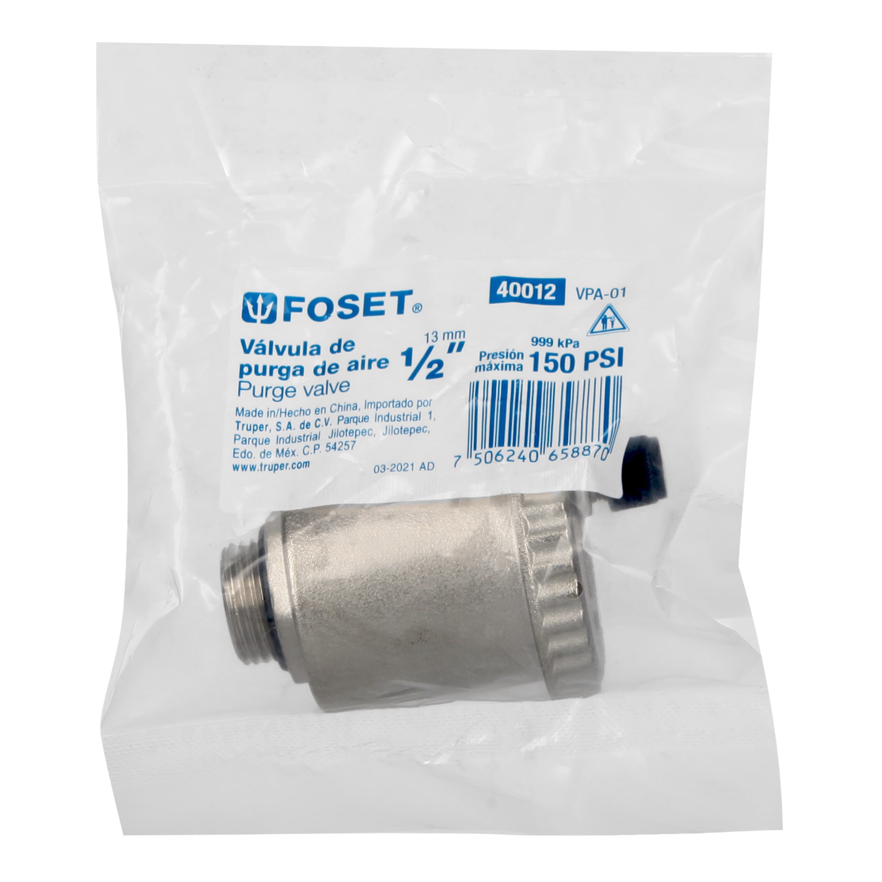 Valvula purga de aire 1/2" Toma Agua o Calentador Solar