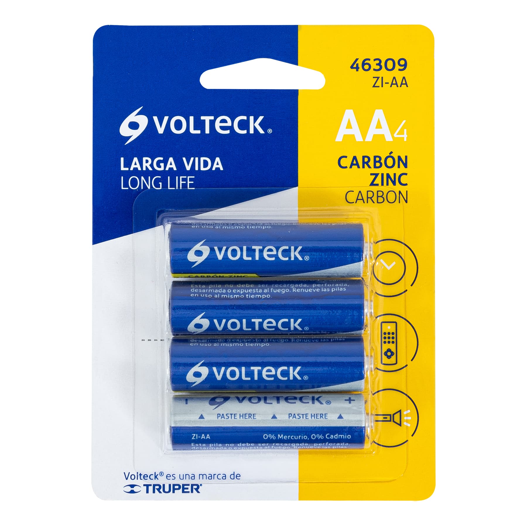 Paqute de 4 Pilas zinc-carbon tamaño AA volteck